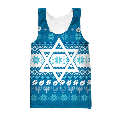 Blue Pattern Star Of David Hanukkah Hoodie MEI