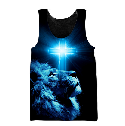 God and Lion Blue Cross - Christian - 3D All Over Printed Style for Men and Women