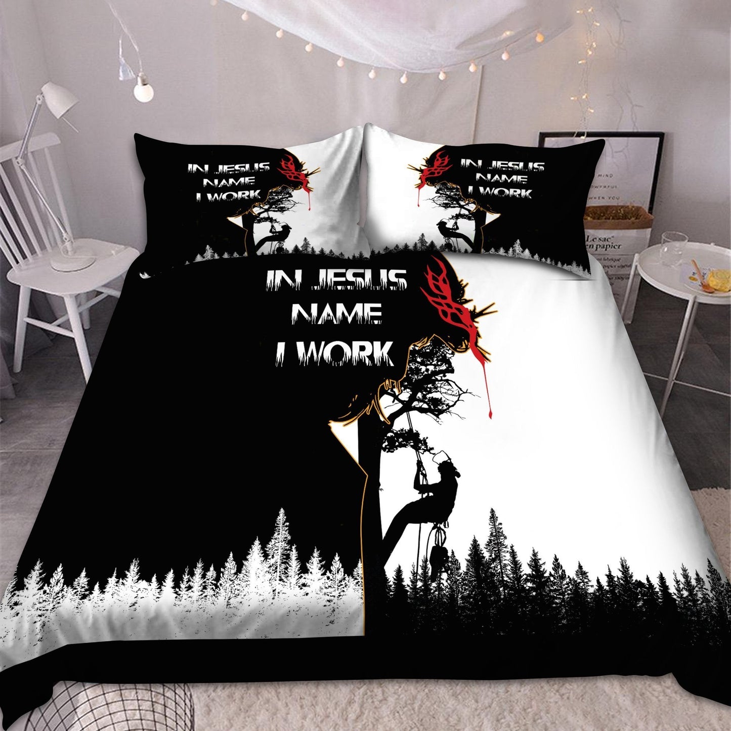 In Jesus Name I  WorkArborist Logger Lumberjack Bedding Set MEI