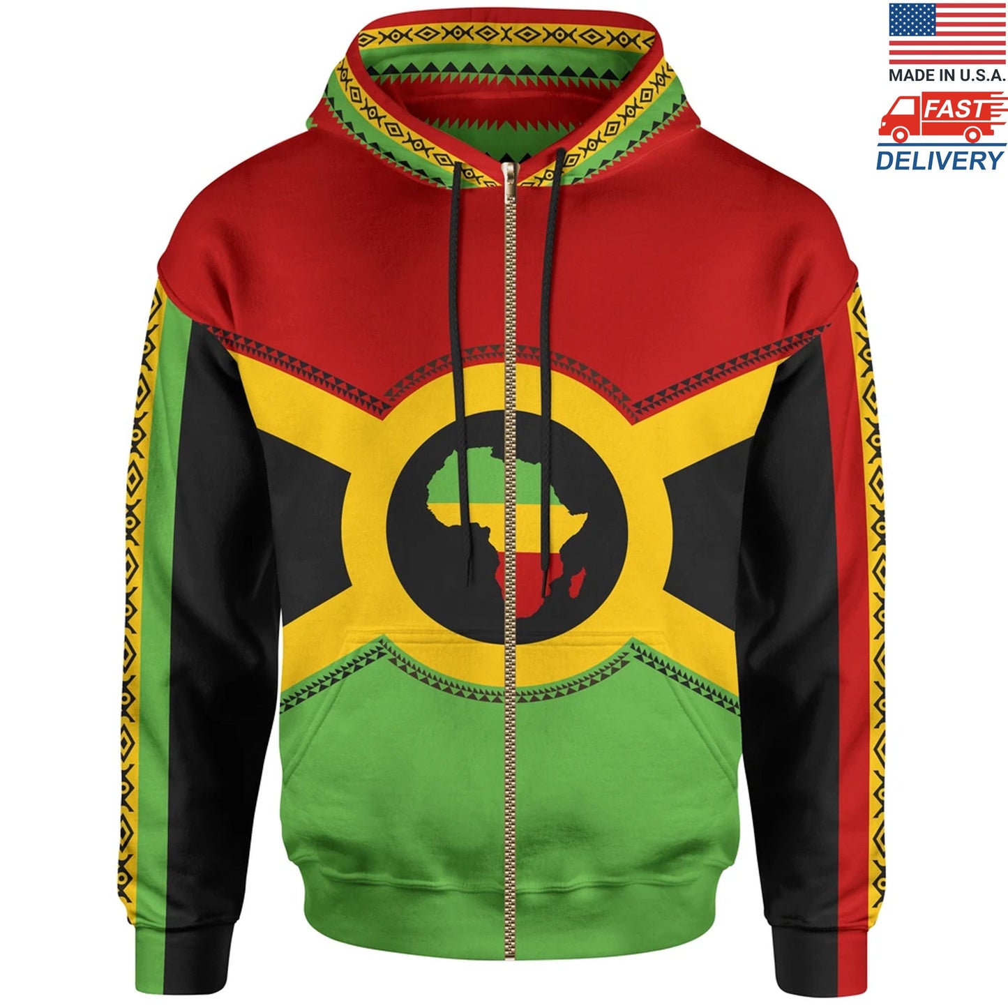 African Zip-Up Hoodie - African Reggae Map Hoodie - Made in USA BN39 - Amaze Style™-ALL OVER PRINT ZIP HOODIES (A)