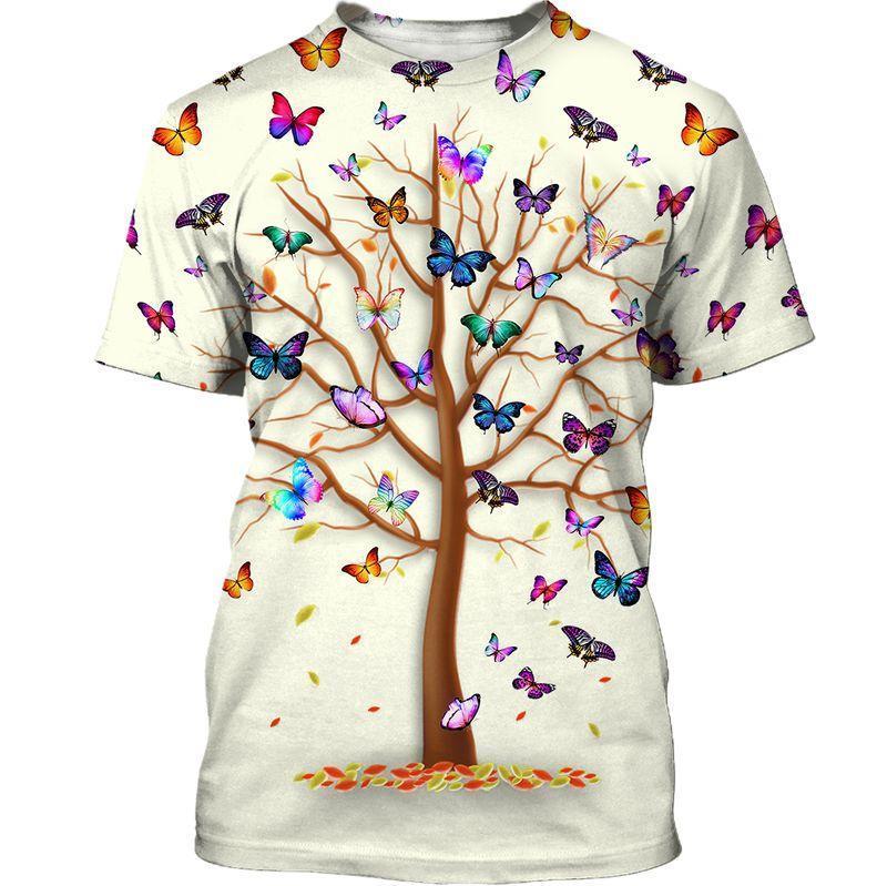 Hippie Tree Of Colorful Butterfly 3D All Over Printed Unisex Shirts