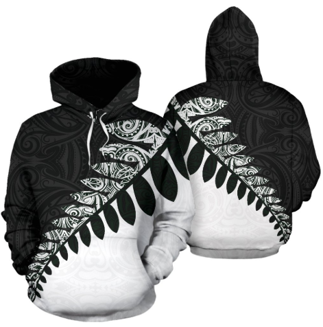 New Zealand Silver Fern Hoodie Black White K4 - Amaze Style™-Apparel