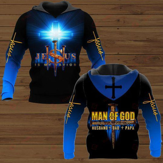 Jesus Is My Savior Man Of God Husband Dad Papa Blue All Over Printed Shirts