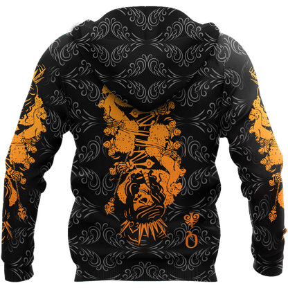 3D Queen Spade Skull Poker Over Printed Hoodie