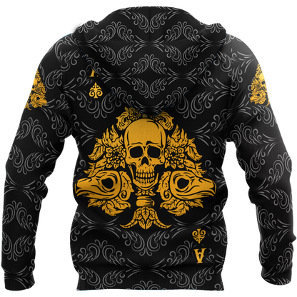 3D Ace Spade Skull Poker Over Printed Hoodie