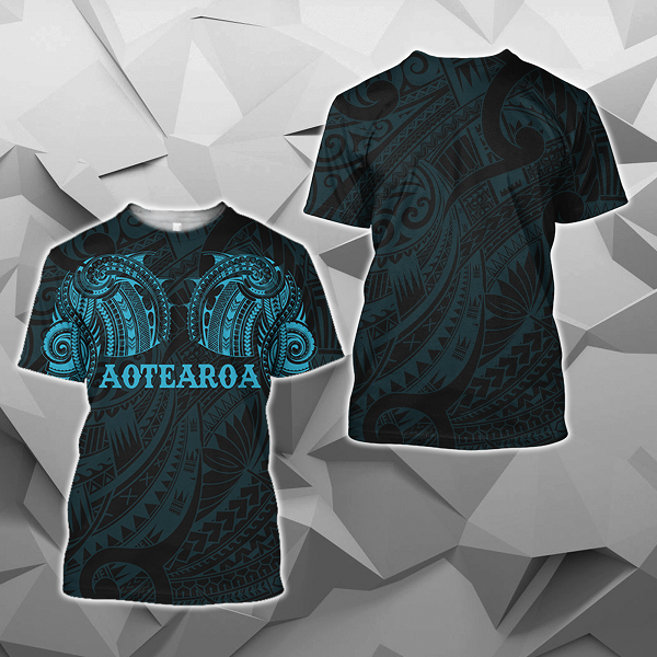Aotearoa Maori Tattoo All Over Hoodie Blue K4 - Amaze Style™-Apparel