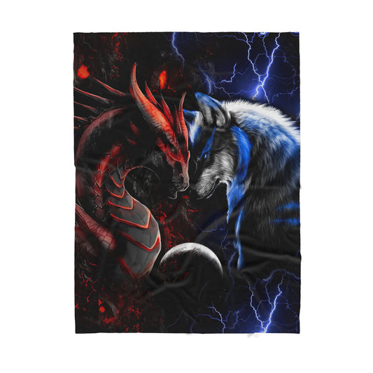 Custom Blanket Dragon and Wolf - Gift For My Family - Sherpa Blanket HG