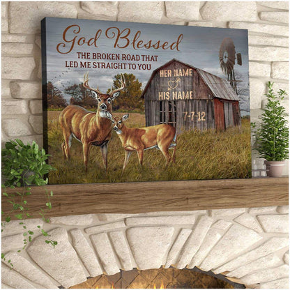 Poster Prints Anniversary Wedding Gift God Blessed The Broken Road Buck and Doe Deer Decor