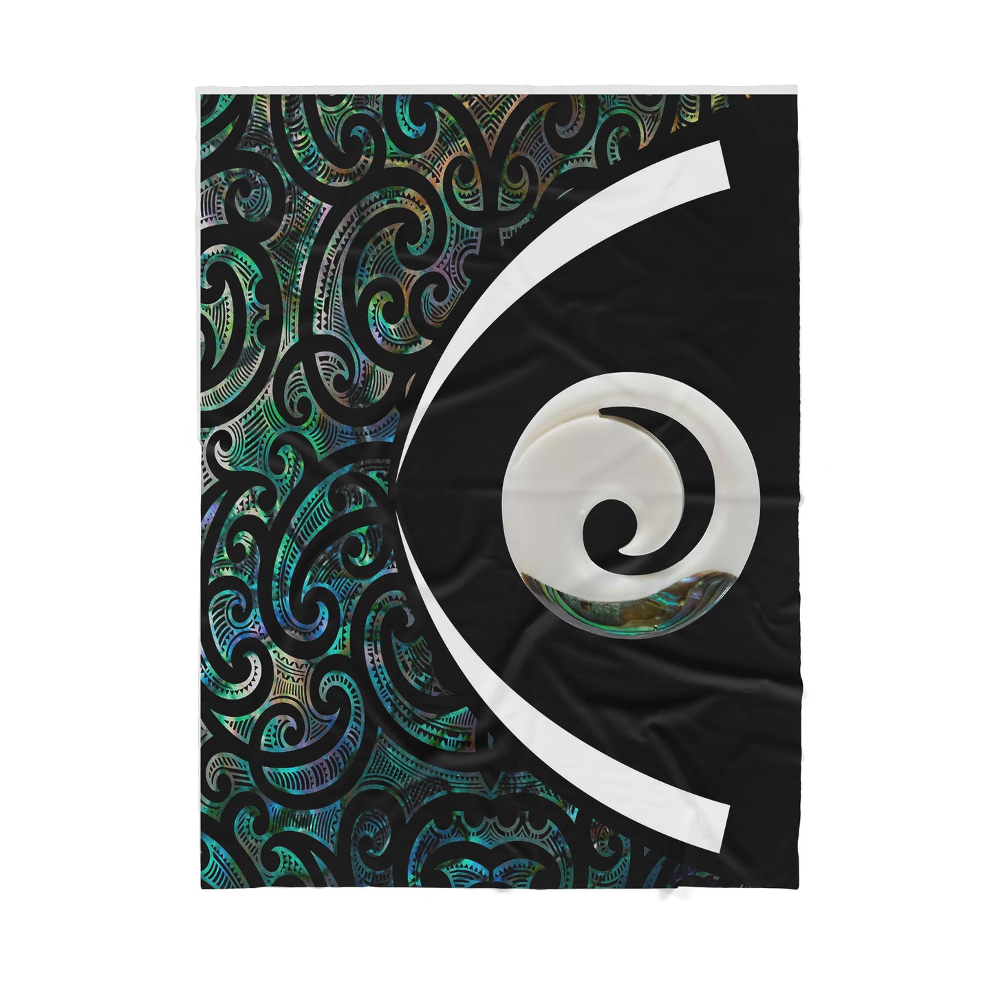 Custom Blanket Koru Spiral Silver Fern Paua Shell - Maori Sherpa Blanket DL