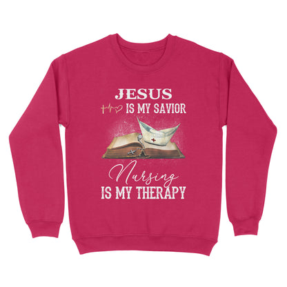 Jesus Is My Savior Nursing Is My Therapy Standard Crew Neck Sweatshirt