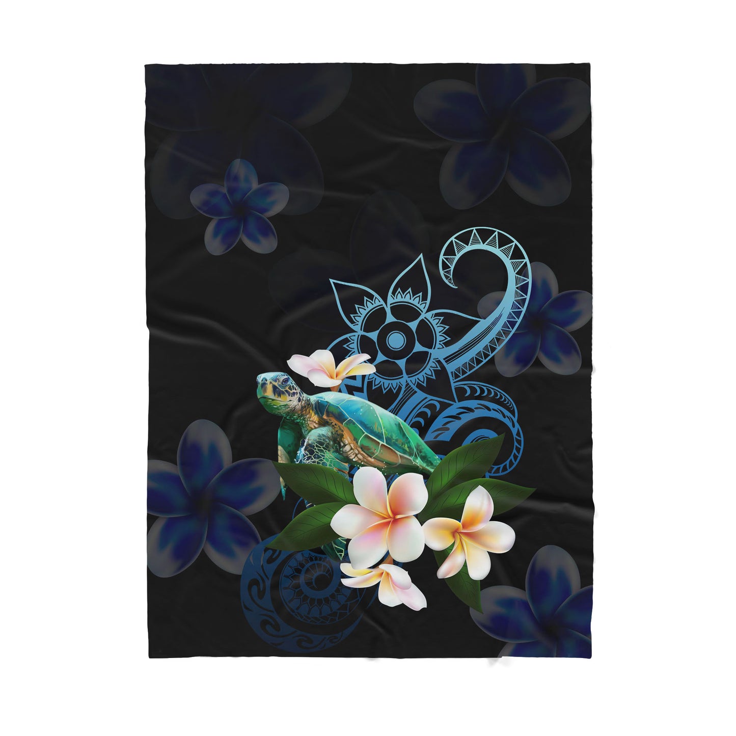 Amazing Polynesian Turtle With Frangipani Sherpa Blanket ML