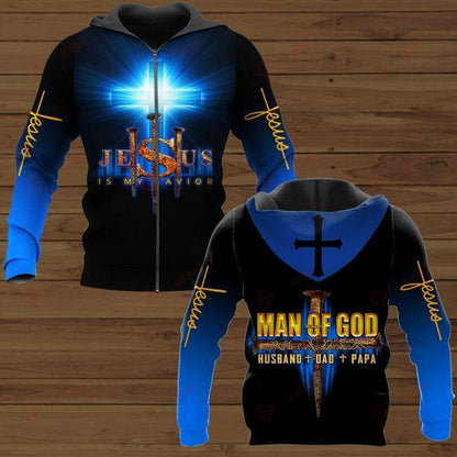 Jesus Is My Savior Man Of God Husband Dad Papa Blue All Over Printed Shirts
