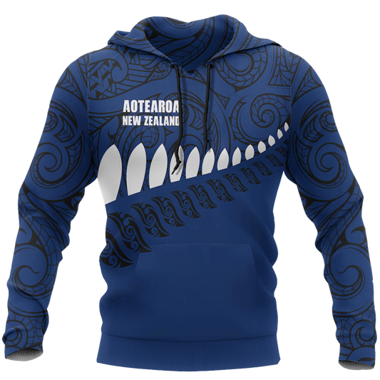 New Zealand Aotearoa Pullover Hoodie Blue HC - Amaze Style™-Apparel