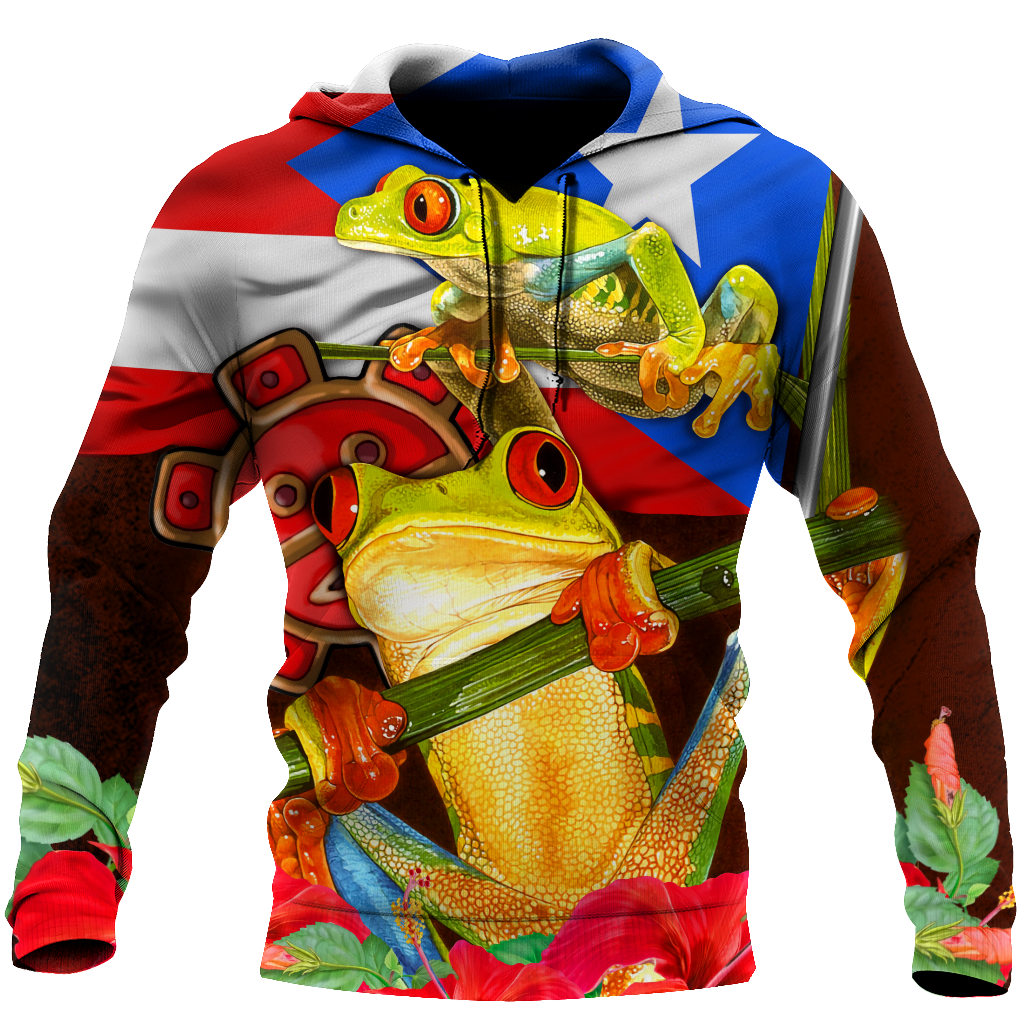 Puerto Rico Caribbean Frog With Maga Flower Combo Shirts QB06222002-Apparel-TQH-Hoodie-S-Vibe Cosy™