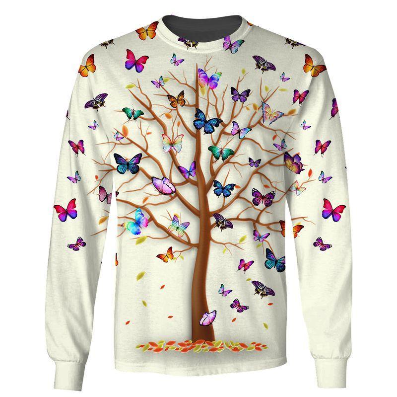 Hippie Tree Of Colorful Butterfly 3D All Over Printed Unisex Shirts
