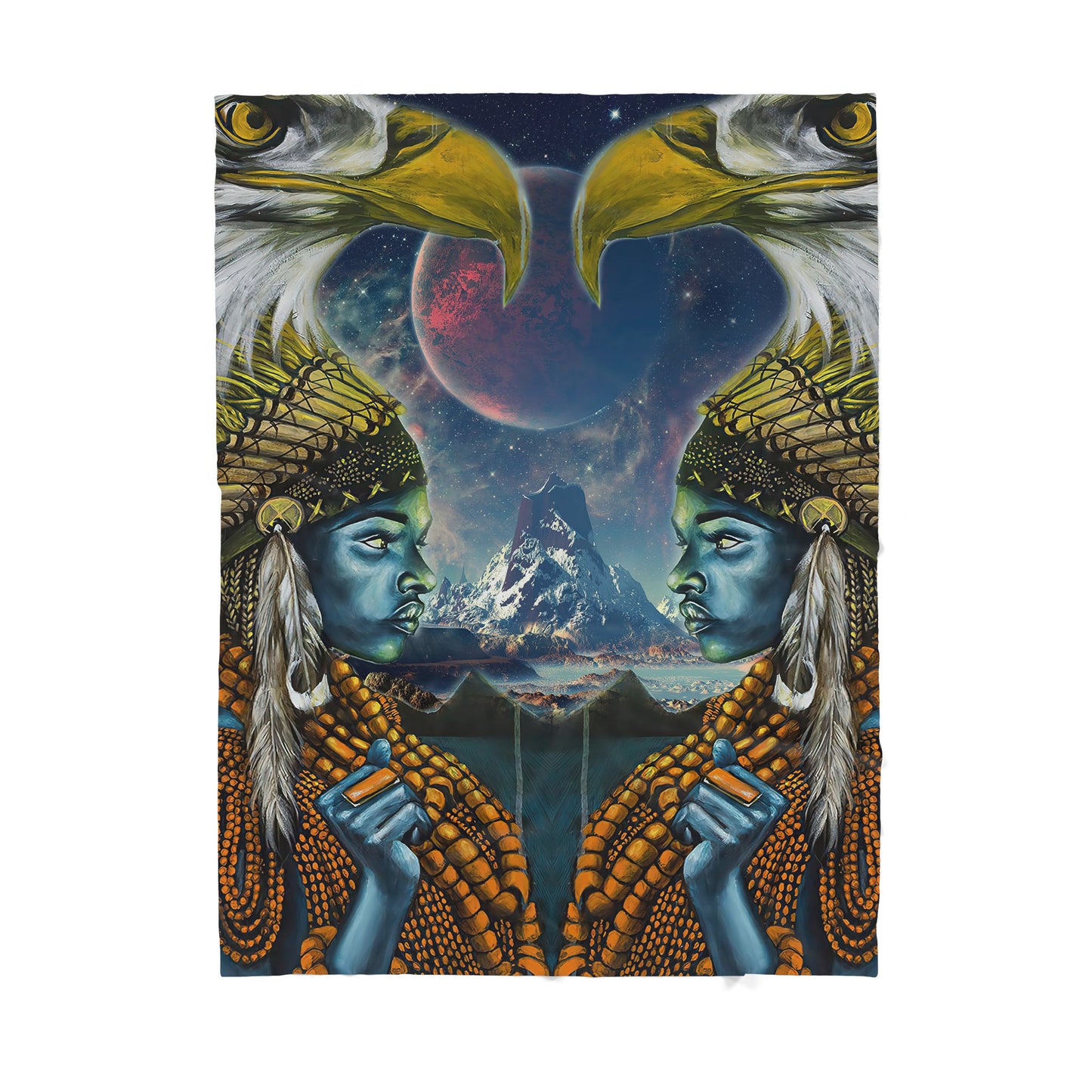 Custom Blanket Native American Girl Eagle Head Sherpa Blanket MEI