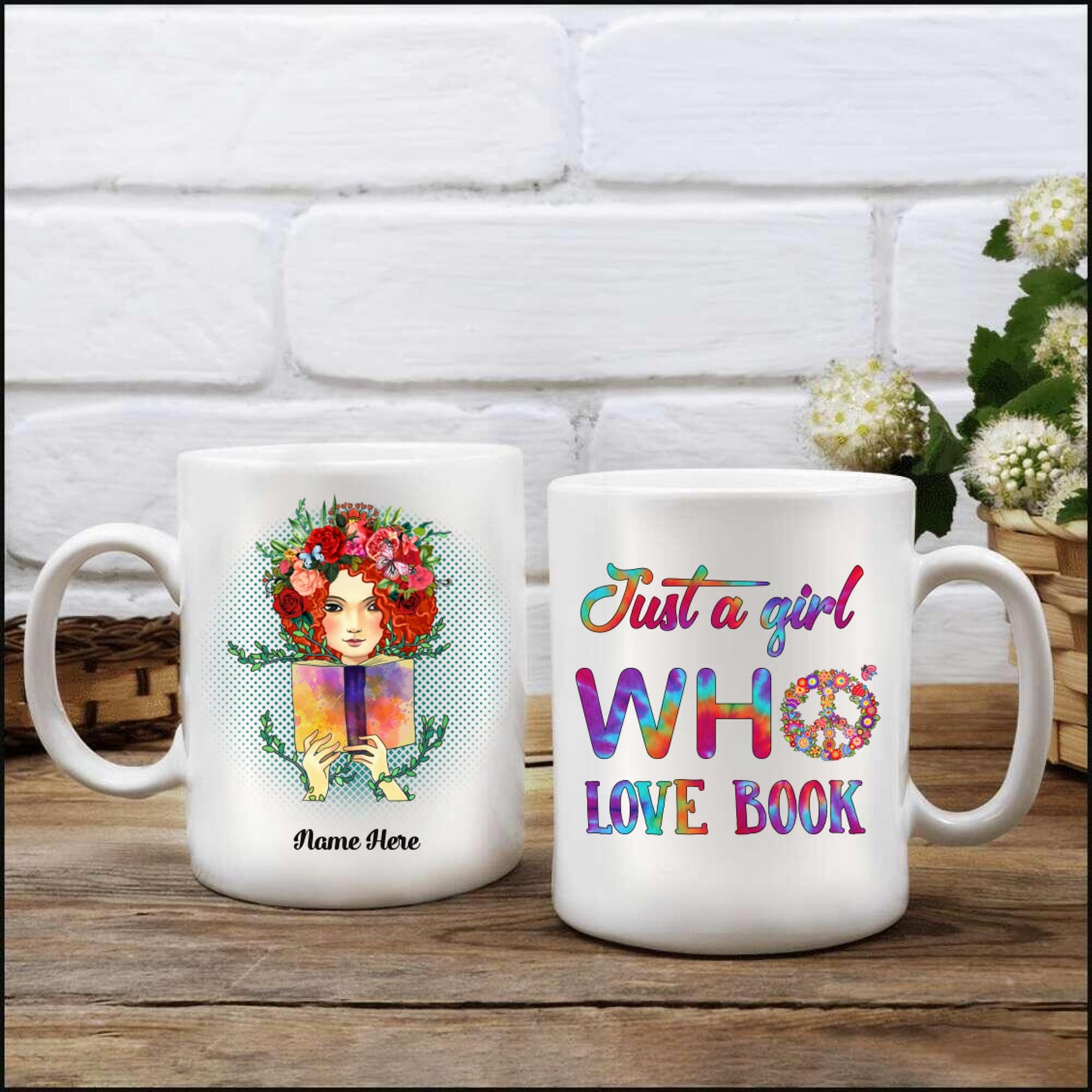 Personalized Hippie Girl- Just  A Girl Who Love Book White Mug DL