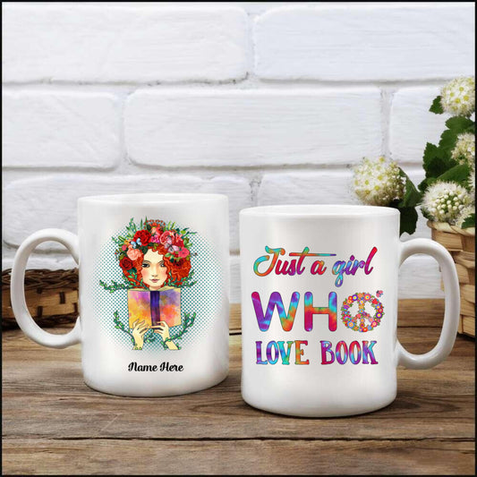Personalized Hippie Girl- Just  A Girl Who Love Book White Mug DL