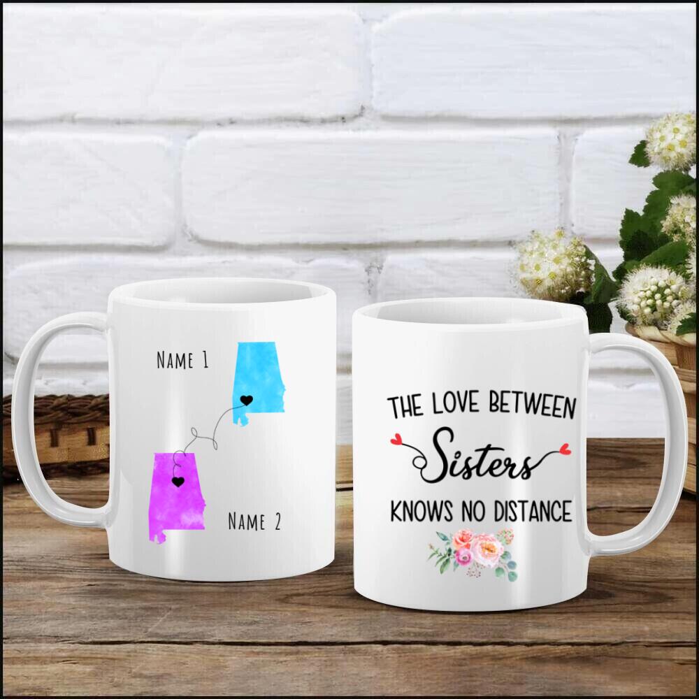Personalized Distance Mug- The Love Between Sisters Knows No Distance