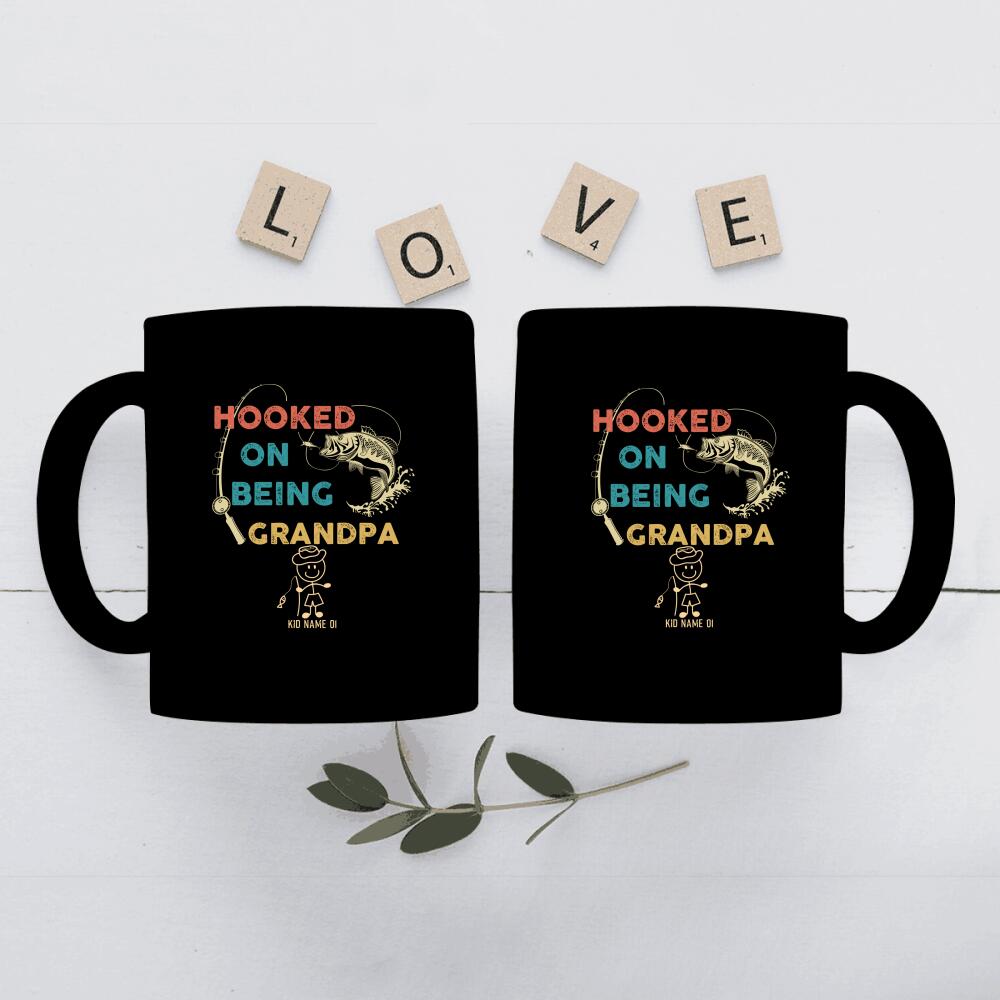 Personalized Mug Hooked On Being Grandpa - Amazing gift for Father's day