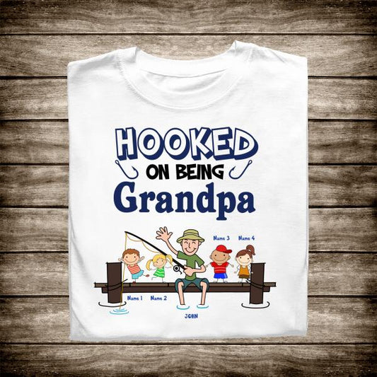 Hooked Being On Grandpa Personalized T-Shirt - Amazing Gift For Grandpa
