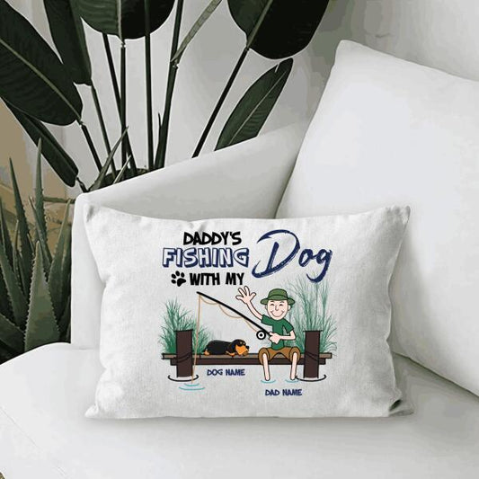Daddy's Fishing With My Dog Personalized Canvas Throw Pillow