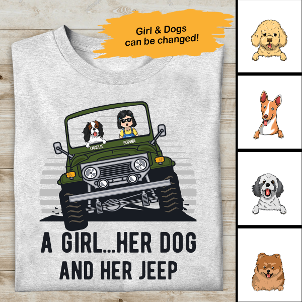 A Girl, Her Dog and Her Jeep Personalized T-Shirt, Best Gift for Girls and Dog Lovers