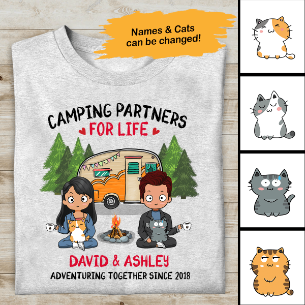 Camping Partner For Life Chibi Couple Personalized T-Shirt And Mug, Best Gift For Couples