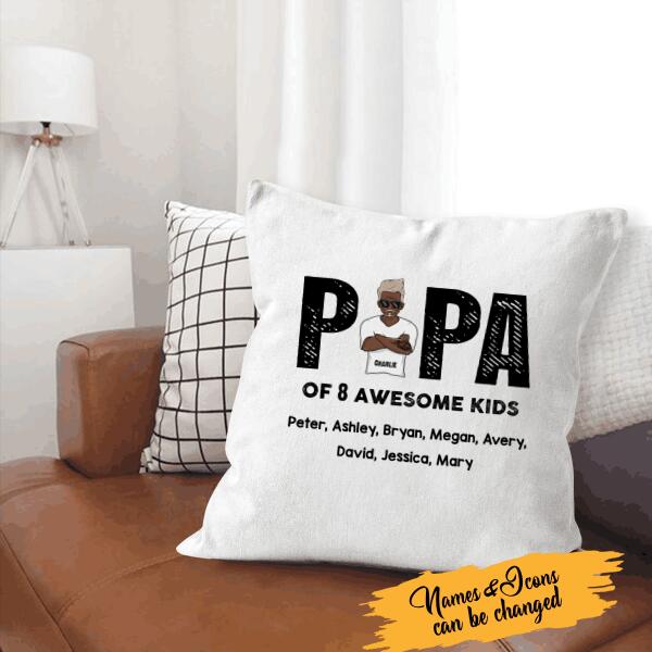 Papa Of Awesome Kids Personalized Canvas Throw Pillow Amazing Gift For Father Bonus Dad