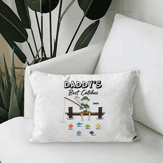 Daddy's Best Catches Personalized Canvas Throw Pillow