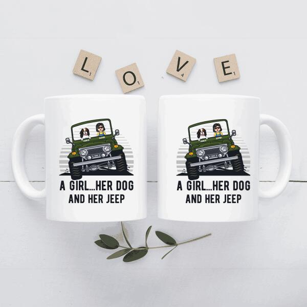 A Girl, Her Dog and Her Jeep Personalized Mug, Best Gift for Girls and Dog Lovers