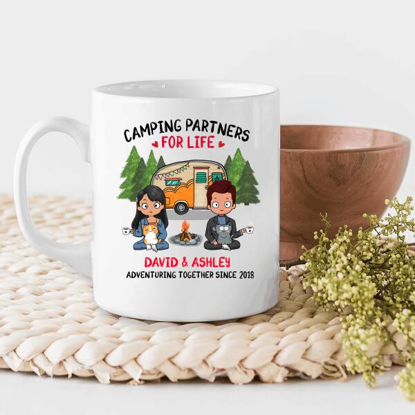 Camping Partner For Life Chibi Couple Personalized Mug, Best Gift For Couples