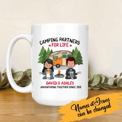 Camping Partner For Life Chibi Couple Personalized Mug, Best Gift For Couples