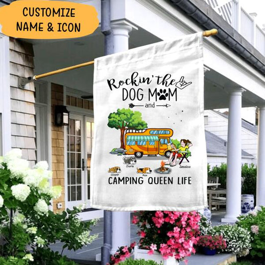 Rockin The Dog Mom Camping Queen Life Personalized Flag Speical Gift