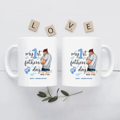 My First Father's Day Born Personalized T-Shirt, Mug, Poster, Canvas, Canvas Throw Pillow, Special Gifts From Dad To Son And Daughter