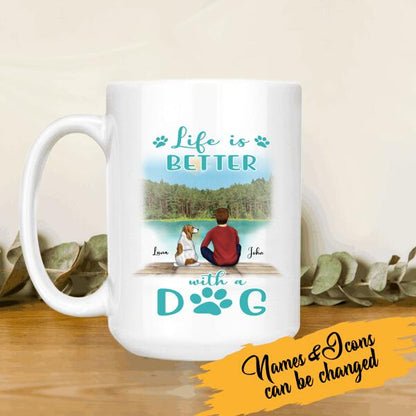 Life Is Better With A Dog Personalized T-shirt, Mug, Canvas Throw Pillow, Poster, Blanket, Bests Gift For Dad And Dog Lovers
