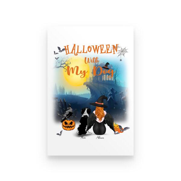 Halloween With My Dog Personalized T-shirt, Mug, Blanket, Poster, Canvas Throw Pillow, Best Gifts For Dog Lovers And Halloween Occasion