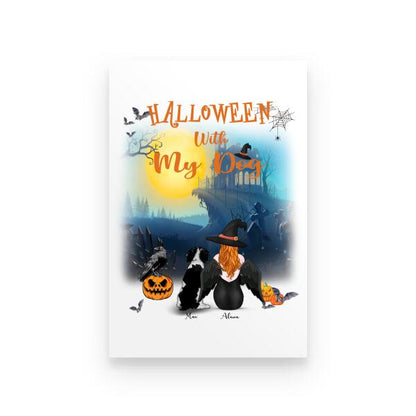 Halloween With My Dog Personalized T-shirt, Mug, Blanket, Poster, Canvas Throw Pillow, Best Gifts For Dog Lovers And Halloween Occasion