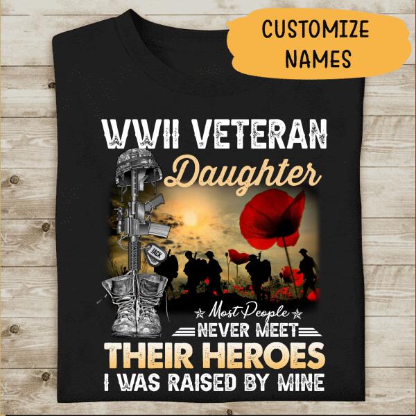 Personalized Name & Family Member | WWII Veteran Son, Daughter,Most People never meet their Heroes I was Raised By Mine - Military Tshirt