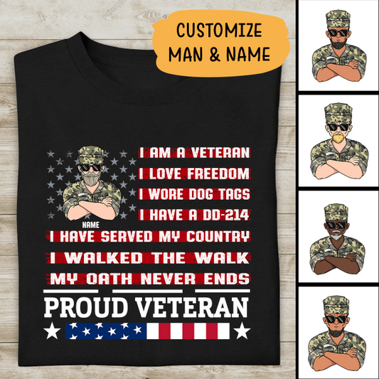 I Am Veteran I Love Freedom I Wore Dog Tags Pesonslized T-shirt For Dad Papa Grandpa Amazing Gift
