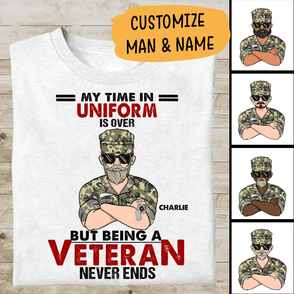 My Time In Uniform Is Over But Being A Veteran Never Ends Personalized T-shirt, Mug, Best Gifts For Veterans Day