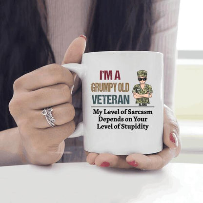 I'm A Grumpy Old Veteran Woman My Level Of Sarcasm Personalized T-Shirt, Mug, Best Gifts For Veterans Day