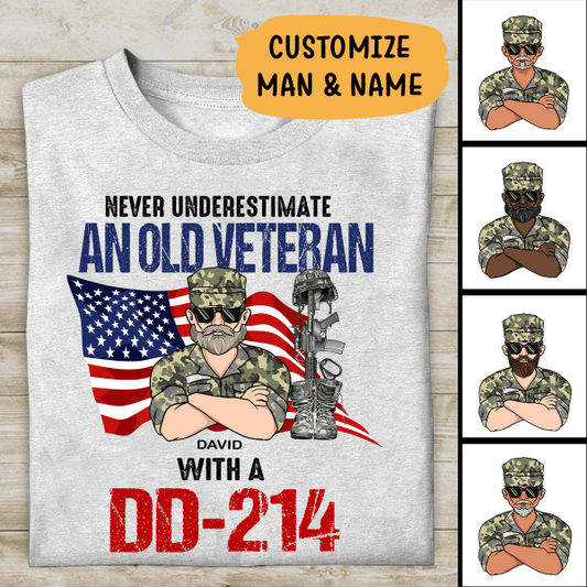 Never Underestimate An Old Veteran With A DD-214 Personlized T-shirt, Best Gift For Veterans Day