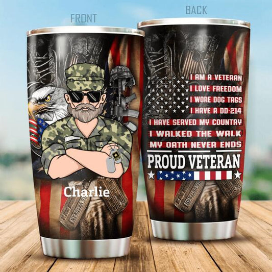 I Am A Veteran I Love Freedom I Wore Dog Tags Personalized Tumbler Best Gift For Dad Papa Grandpa