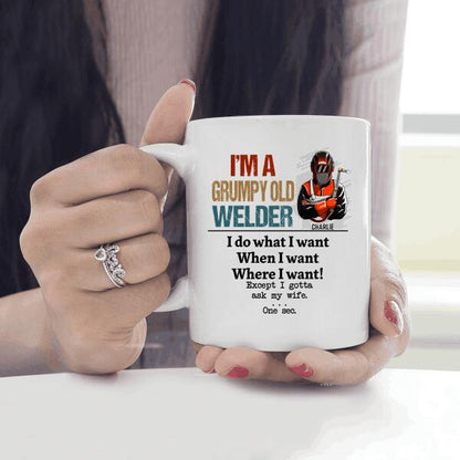 I'm A Grumpy Old Welder I Gotta Ask My Wife Personalized T-Shirt, Best Gift For Welder