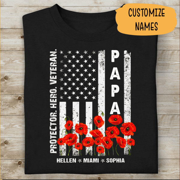 Protector Hero Veteran Papa Personalized T-shirt For Dad Grandpa