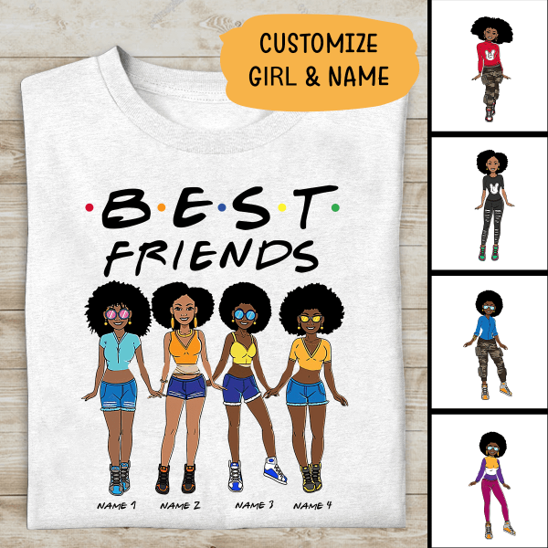 Best Friends Black Girl Personalized T-shirt For Girls Woman Afro Hair Style