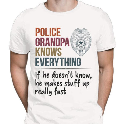 Police Grandpa Knows Everything Retro Thin Blue Line Personalized Police Shirt,  Best Gifts For Police Officers