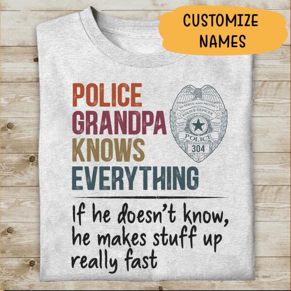 Police Grandpa Knows Everything Retro Thin Blue Line Personalized Police Shirt,  Best Gifts For Police Officers