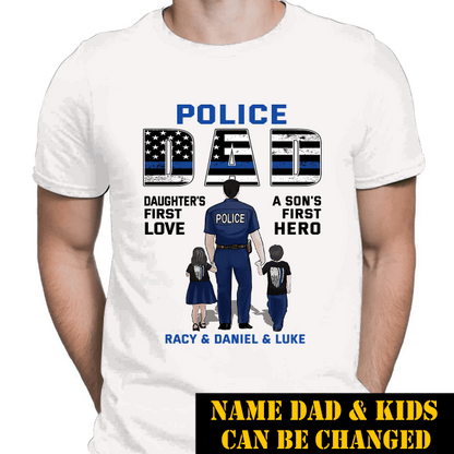 Police Dad Son Daughter Personalized Thin Blue Line T-Shirt, Best Gifts For Police Officers